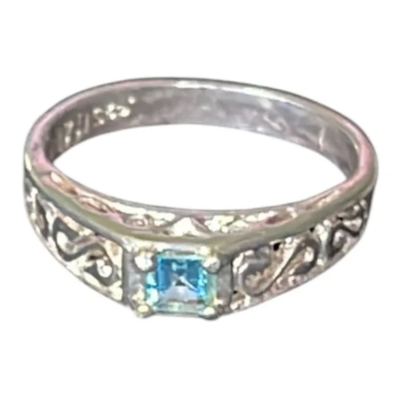 Sterling Silver 925 Blue Topaz Ring filigree Size 6 - Picture 6 of 8